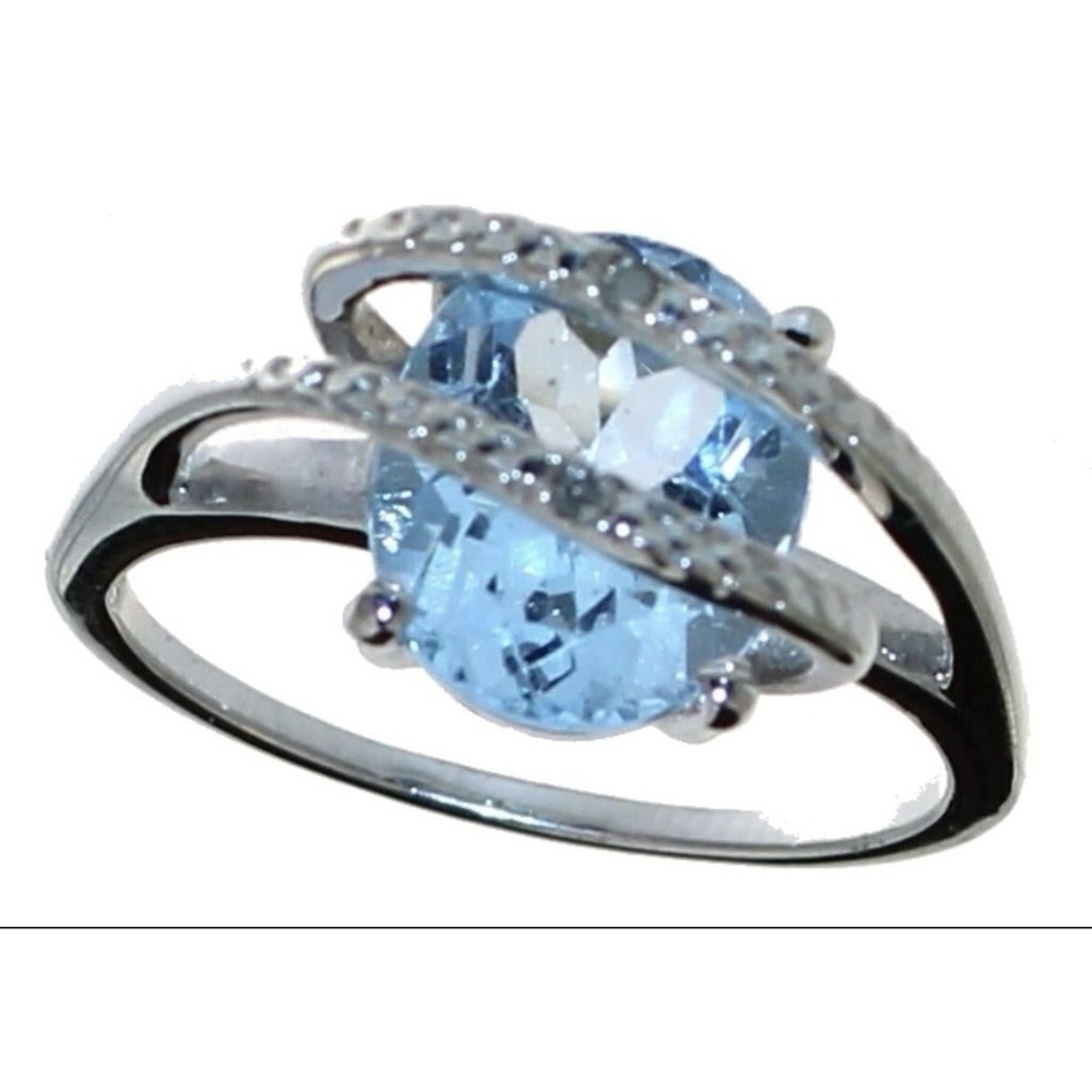 SIZE 8 NATURAL 3.88 CT BLUE TOPAZ RING‎ WITH DIAMOND ACCENT (549)